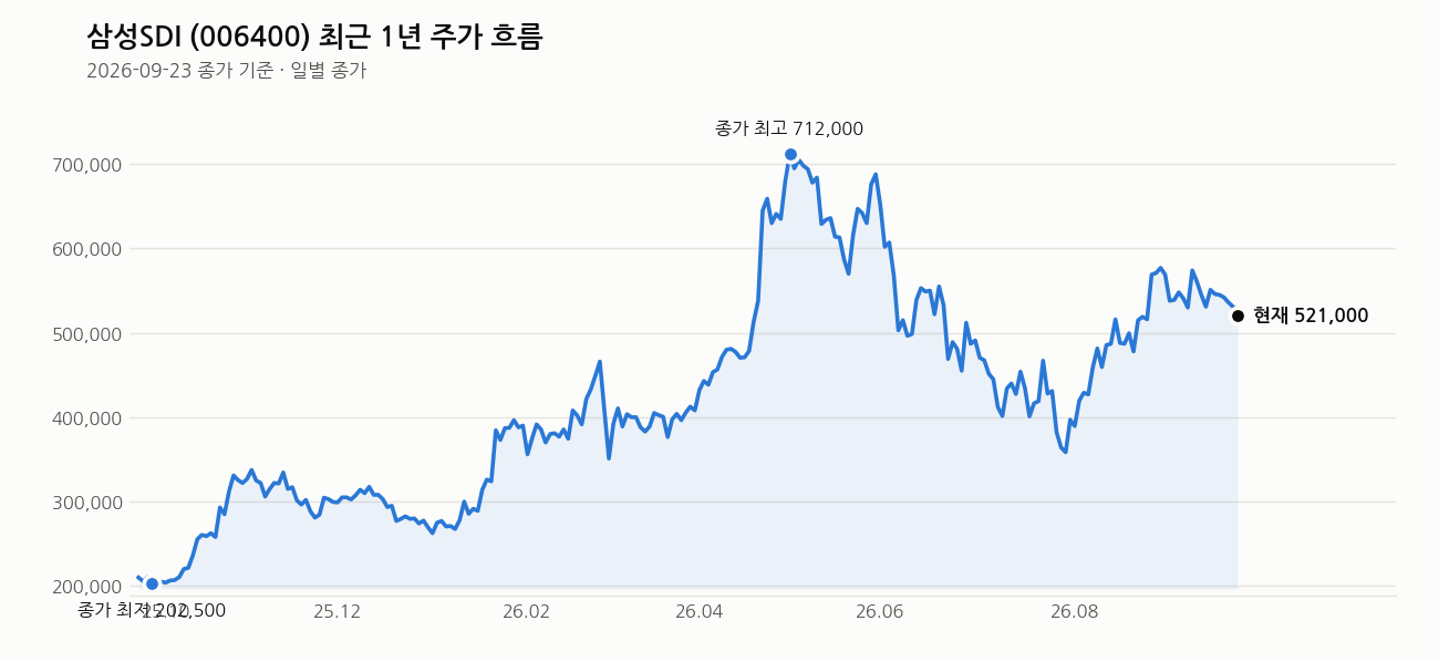 삼성SDI 최근 1년 주가 흐름